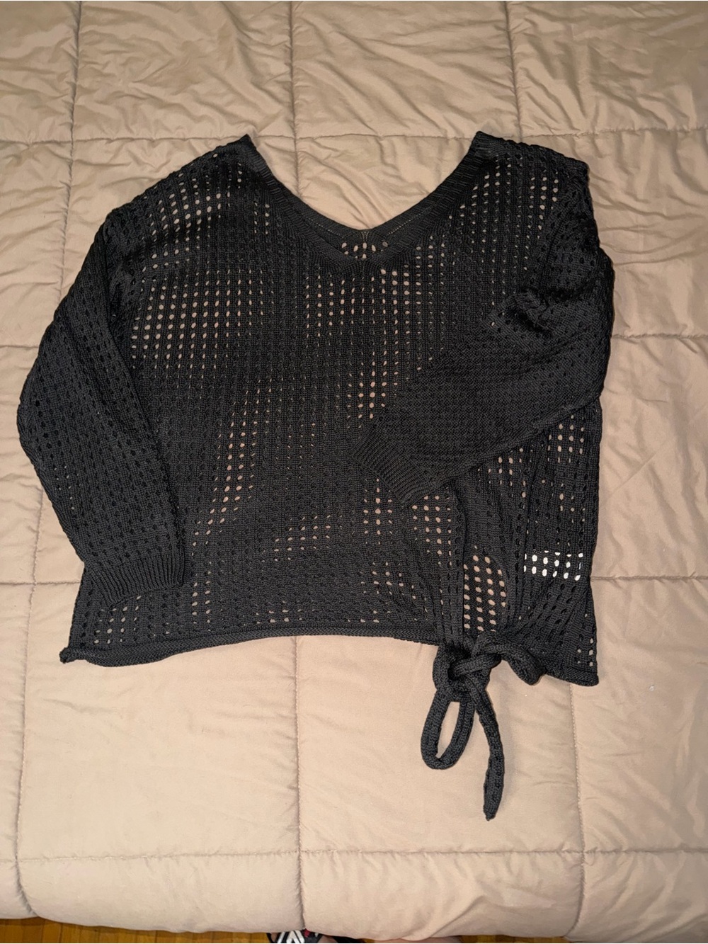 SHEIN Women’s Black Open-Knit Tie-Hem Sweater Top